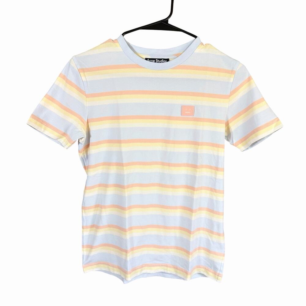 Acne Studios In Napa Face Womens Pastel Striped Tshirt XS Blue Preppy Prep